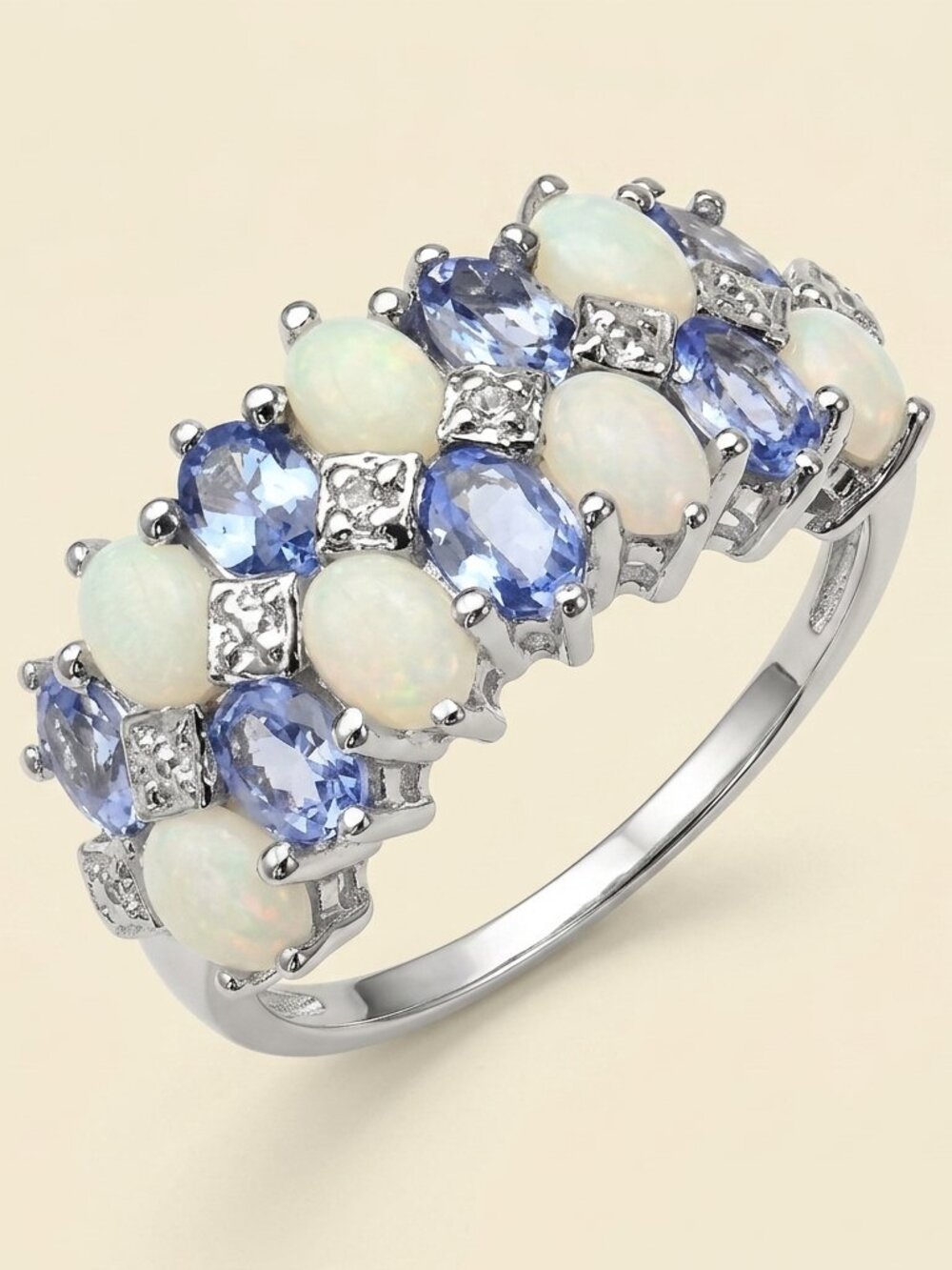 White Gold Rhodium Over Solid Sterling Silver 0.84 CTW White Opal 1.19 CTW